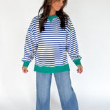Stripe Comfy Pullover-Royal Blue/Cream