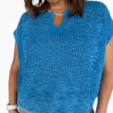The Lucy V Neck Short Sleeve Top- Deep Sky