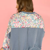 Two Tone Texture Floral Top- Blue