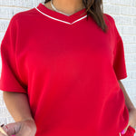 V Neck Piping Top- Red - Ana Patricia Boutique