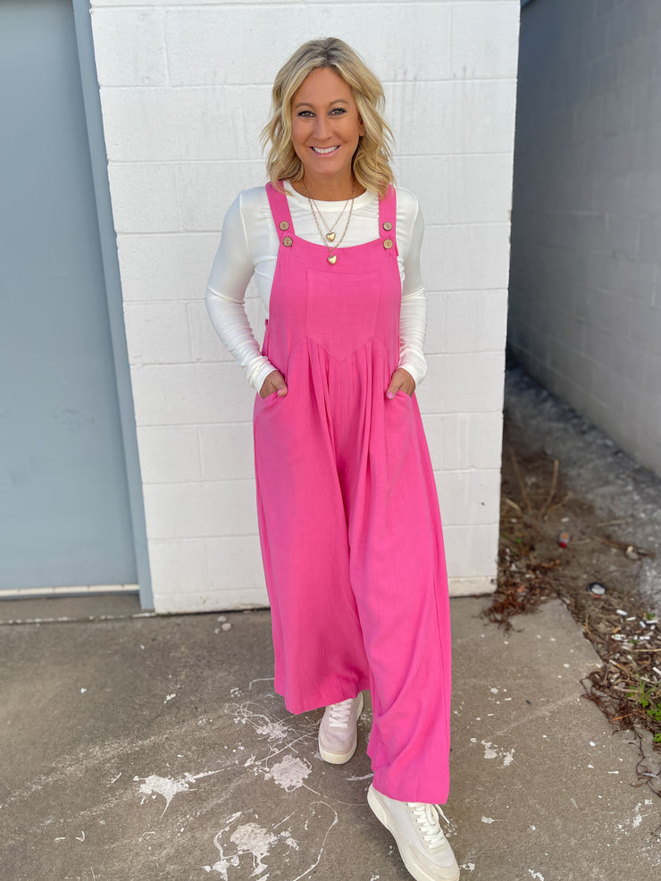 The Dawn Wide Leg Overalls -Pink