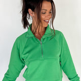 Luxe Ribbed 3/4 Zip-Green - Ana Patricia Boutique