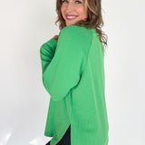 Luxe Ribbed Raglan Top-Green