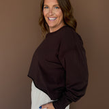 Open Back Long Sleeve Tee-Coffee Bean