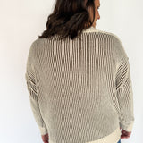 Two Tone Crewneck Sweater- Brown