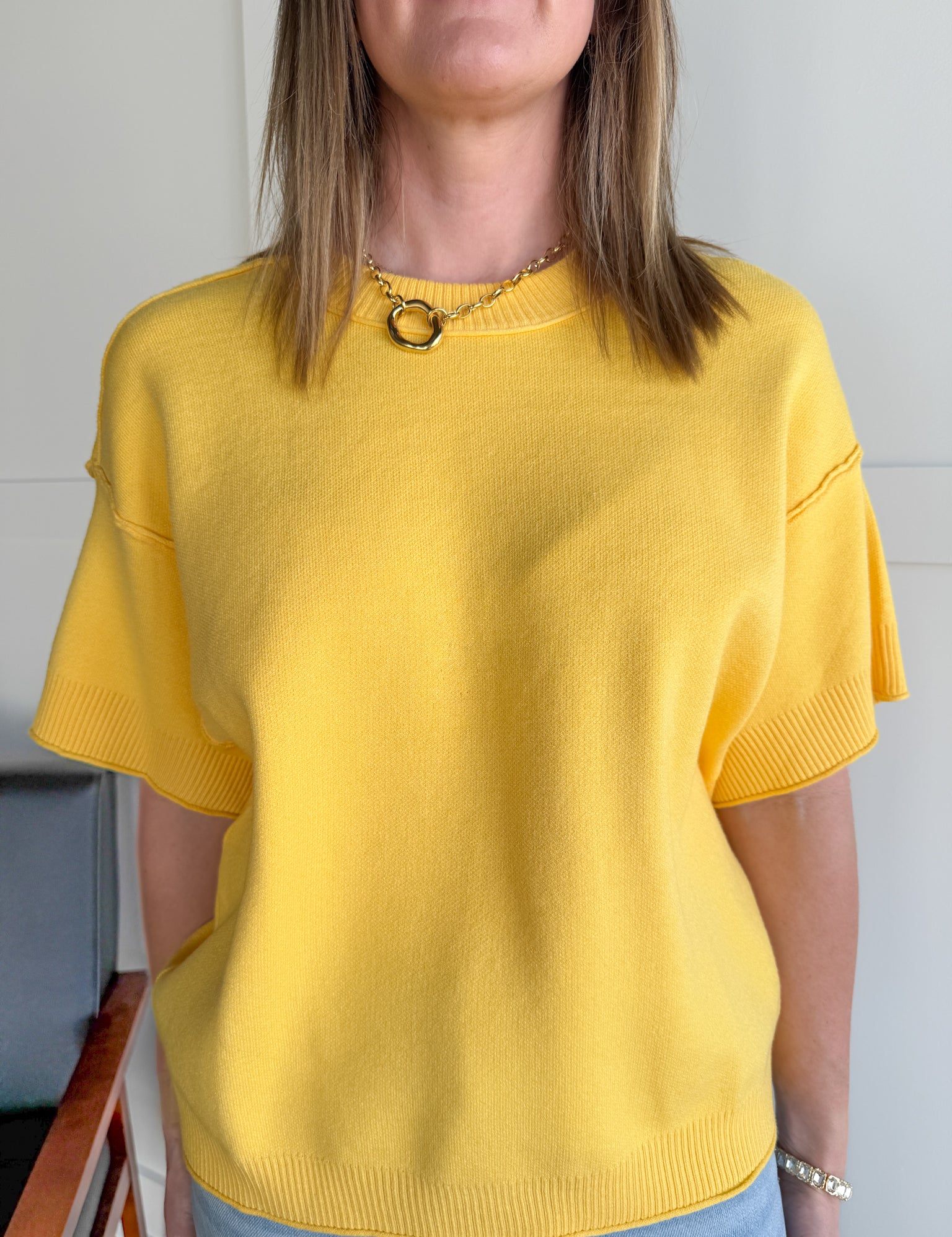 Raw Edge Sweater Top- Yellow - Ana Patricia Boutique