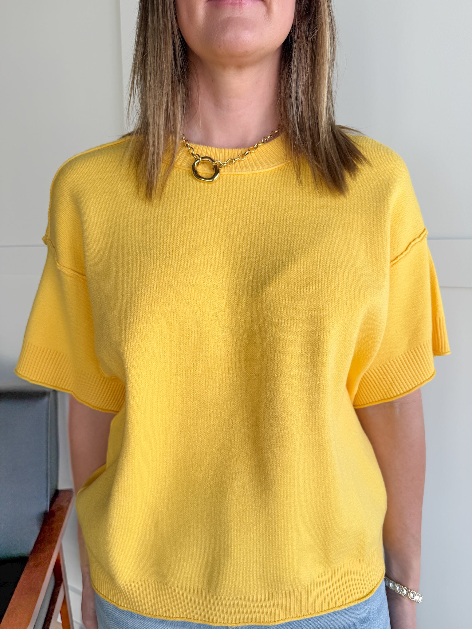 Raw Edge Sweater Top- Yellow - Ana Patricia Boutique