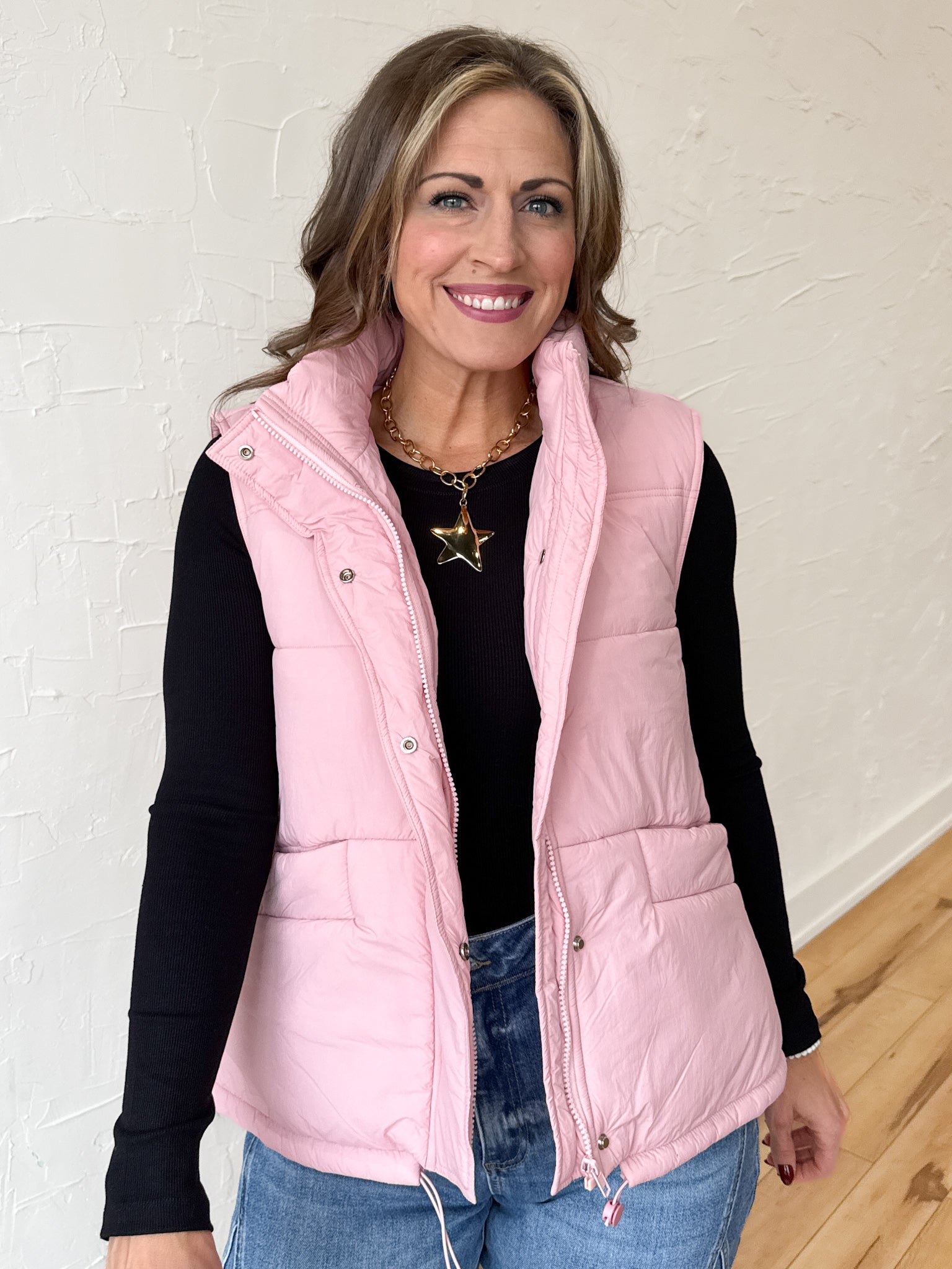 High Collar Padded Vest- Pink - Ana Patricia Boutique