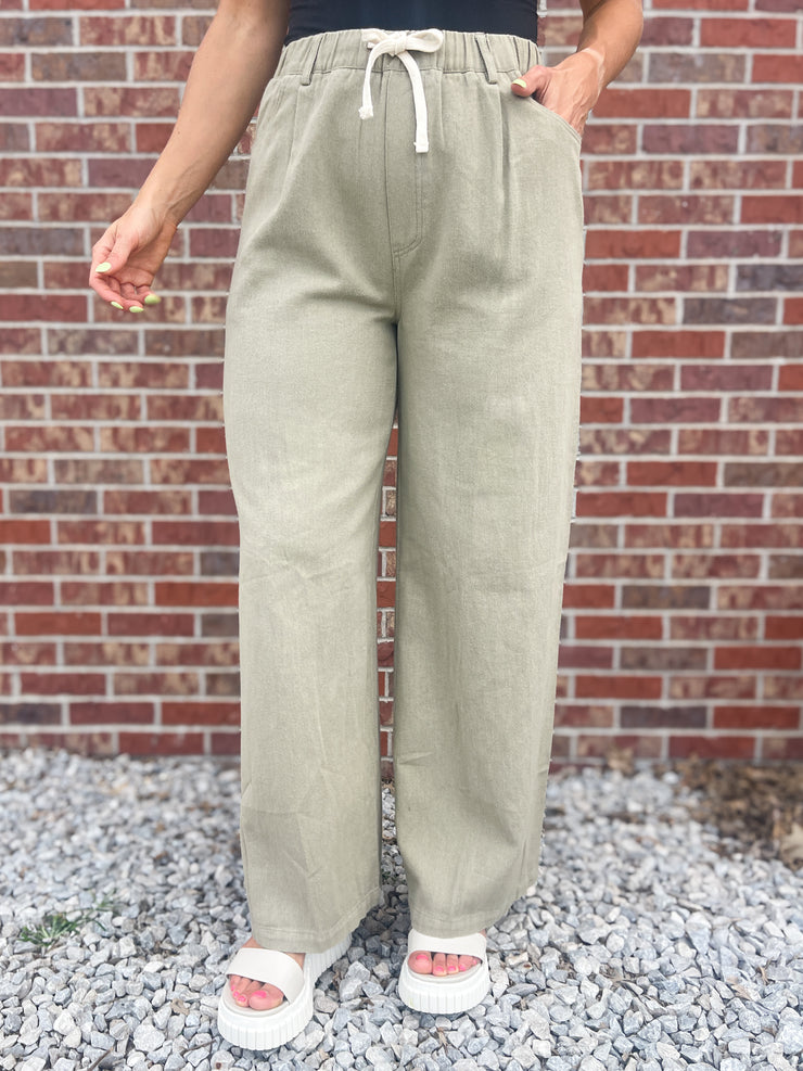 The Harley Wide Leg Pants- Olive Khaki