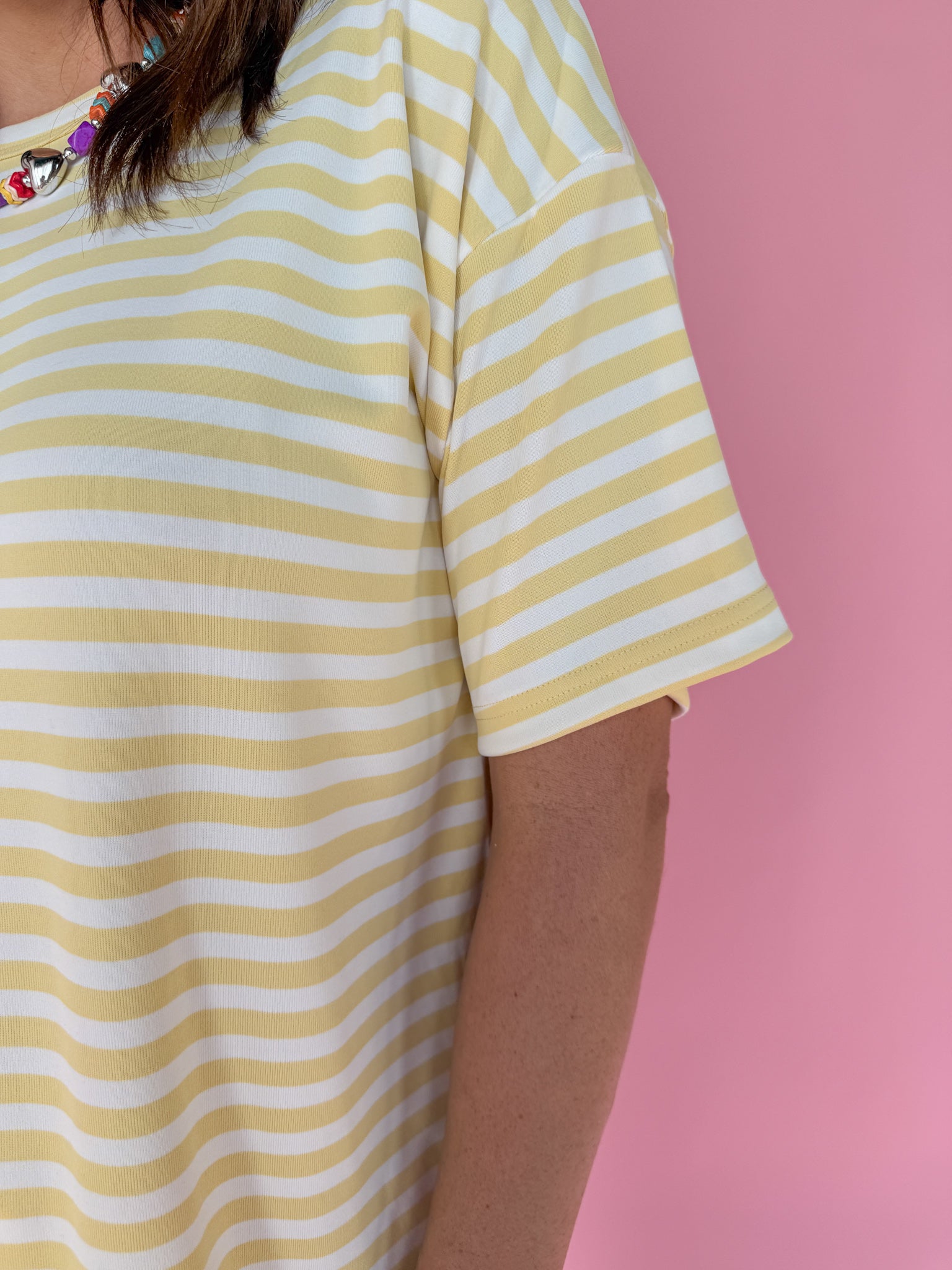 Oversized Stripe Tee- Yellow/White - Ana Patricia Boutique