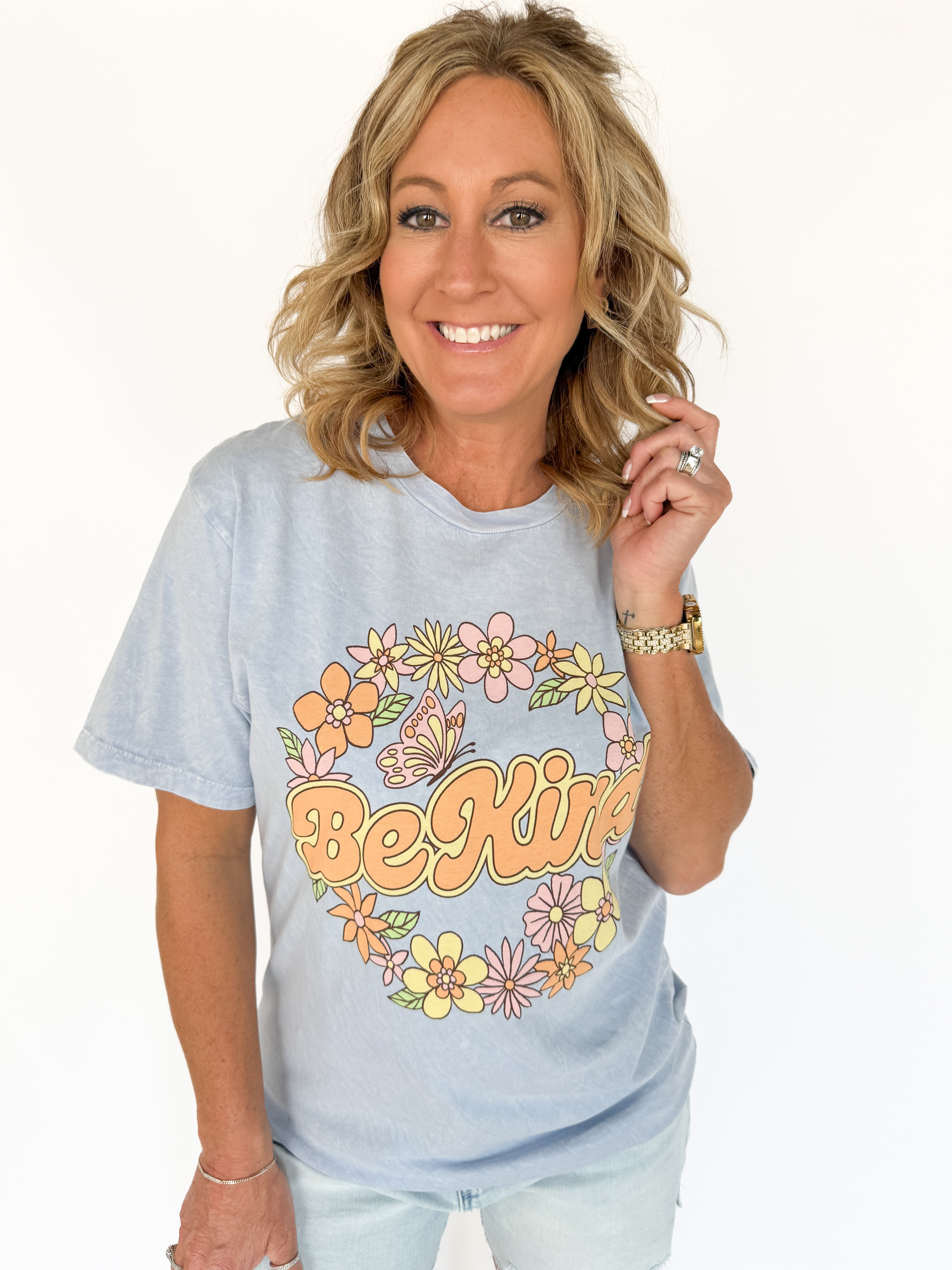 Be Kind Graphic Tee- Blue - Ana Patricia Boutique