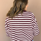Stripe Short Sleeve Cardigan- Burgundy