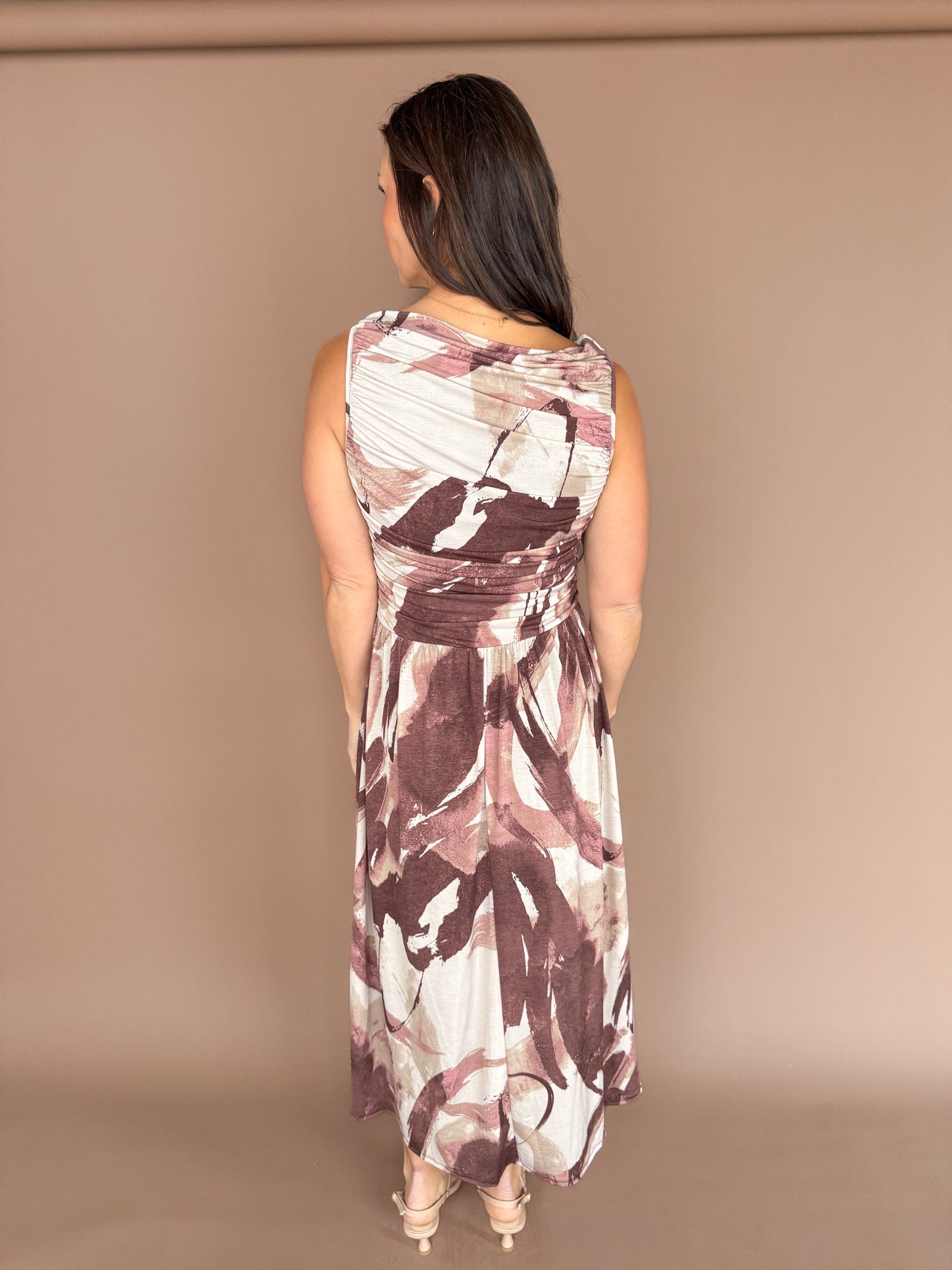 Abstract Sleeveless Dress-Mocha - Ana Patricia Boutique