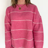 Striped Drop Shoulder Sweater- Pink