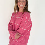 Striped Drop Shoulder Sweater- Pink