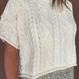 Cable Knit Short Sleeve Sweater- Ivory