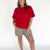 Crew Neck Short Sleeve Top- Red - Ana Patricia Boutique