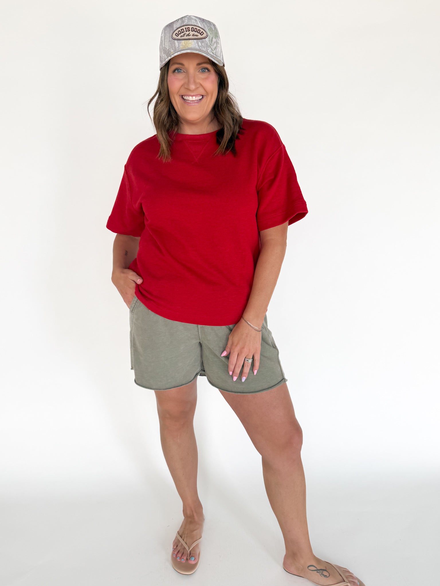 Crew Neck Short Sleeve Top- Red - Ana Patricia Boutique