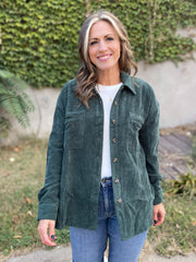 The Bonnie Corduroy Button Up- Forest Green