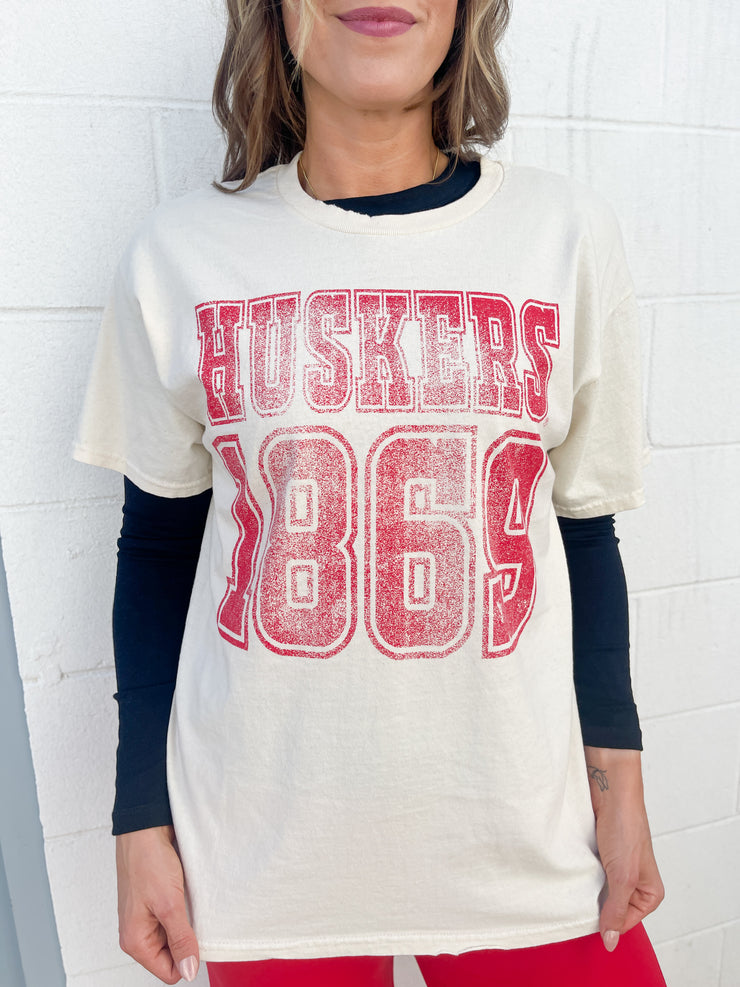 Nebraska Huskers Player Tee- Off White - Ana Patricia Boutique