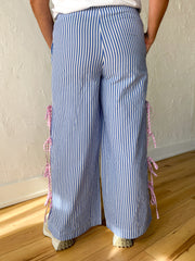 Striped Ribbon Tie Pants- Blue