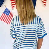 Terry Cloth Stripe Top- White/Blue