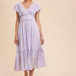 Midi Dress with Ruffle Sleeve- Lavender - Ana Patricia Boutique