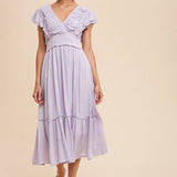Midi Dress with Ruffle Sleeve- Lavender - Ana Patricia Boutique