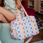 Multicolored Checkerprint Weekend Duffle Bag: Multi Checker - Ana Patricia Boutique