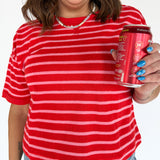 Terry Cloth Stripe Top- Pink/Red