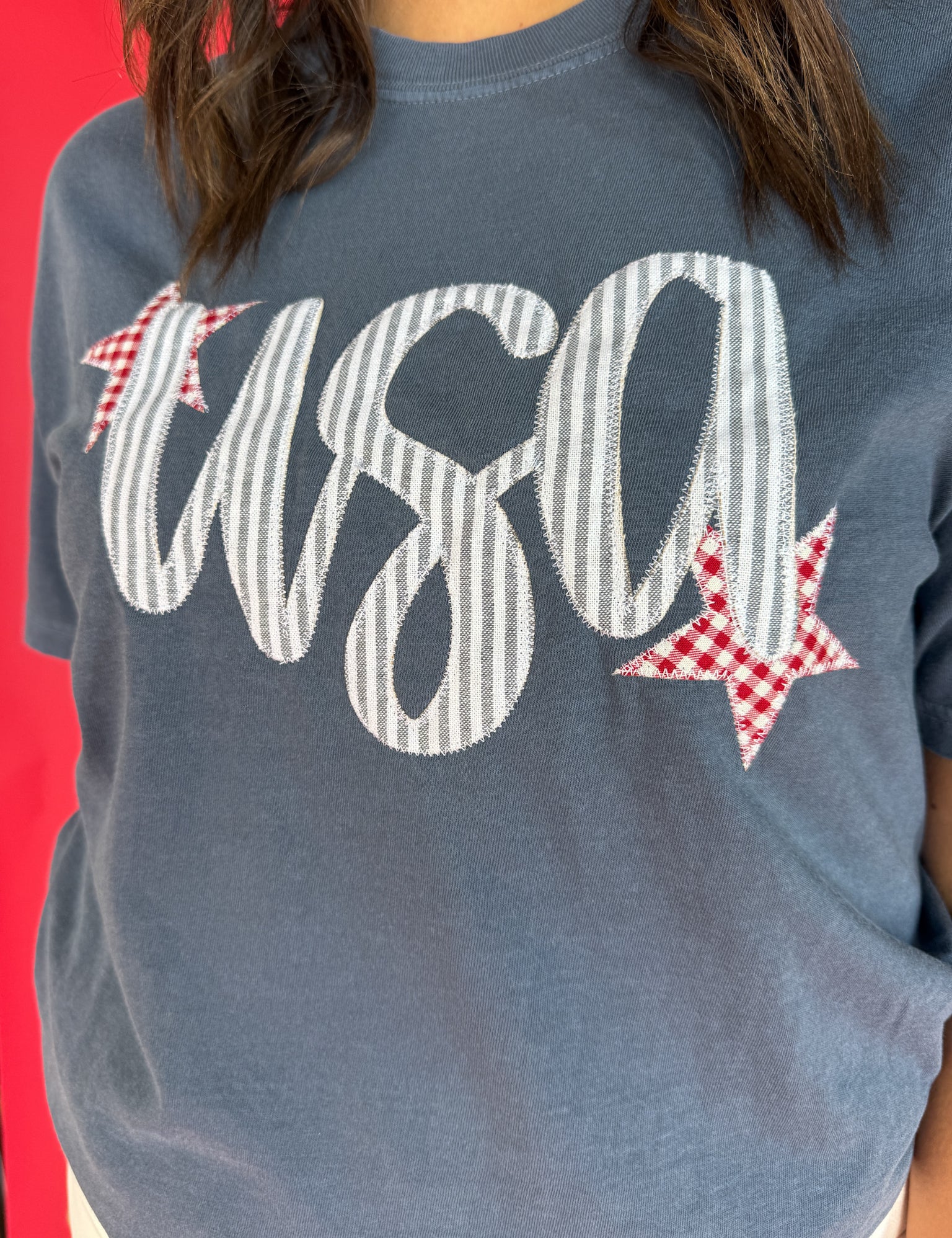 USA Embroidery Tee- Navy - Ana Patricia Boutique