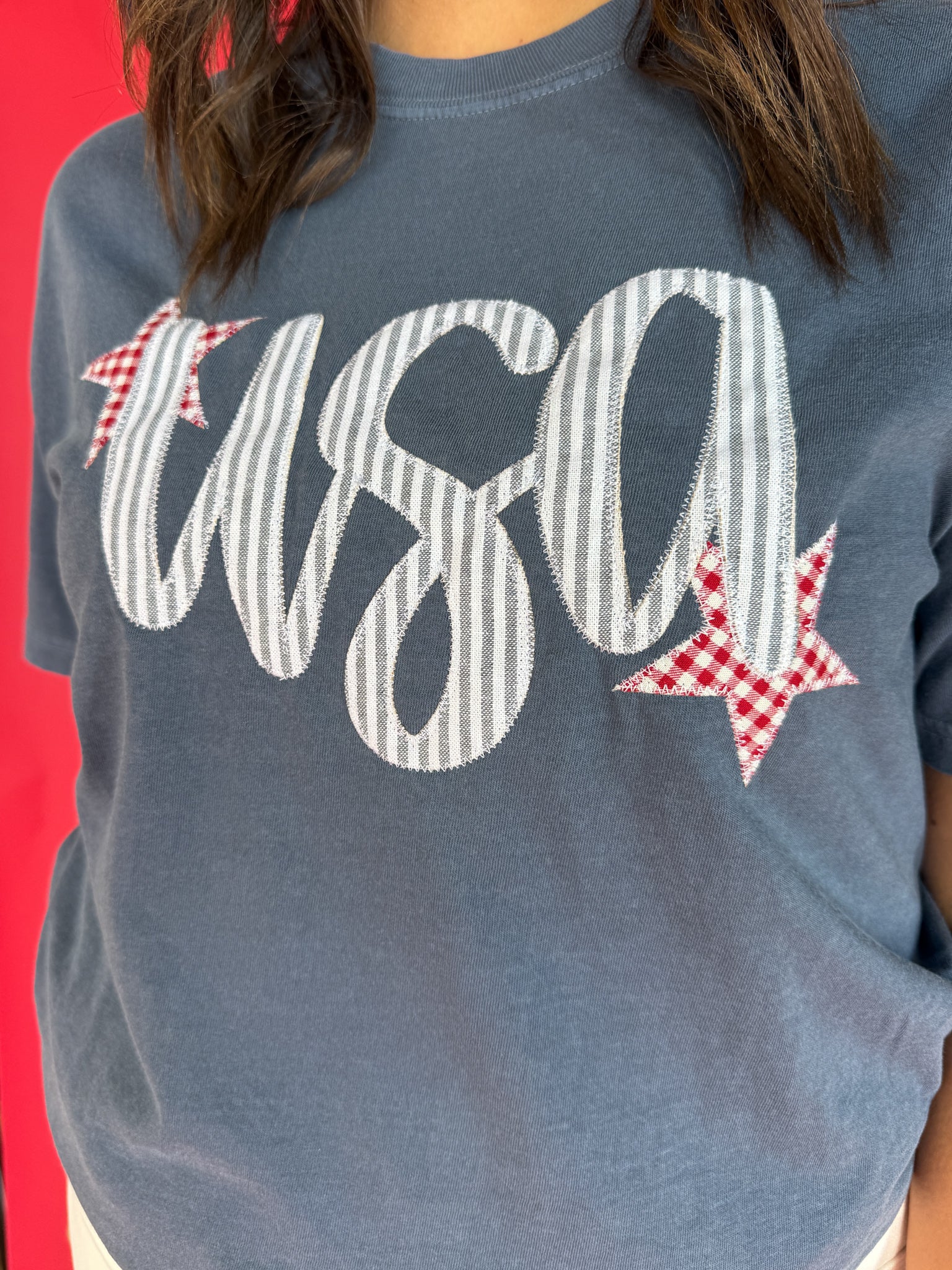 USA Embroidery Tee- Navy - Ana Patricia Boutique