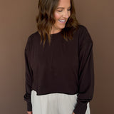 Open Back Long Sleeve Tee-Coffee Bean