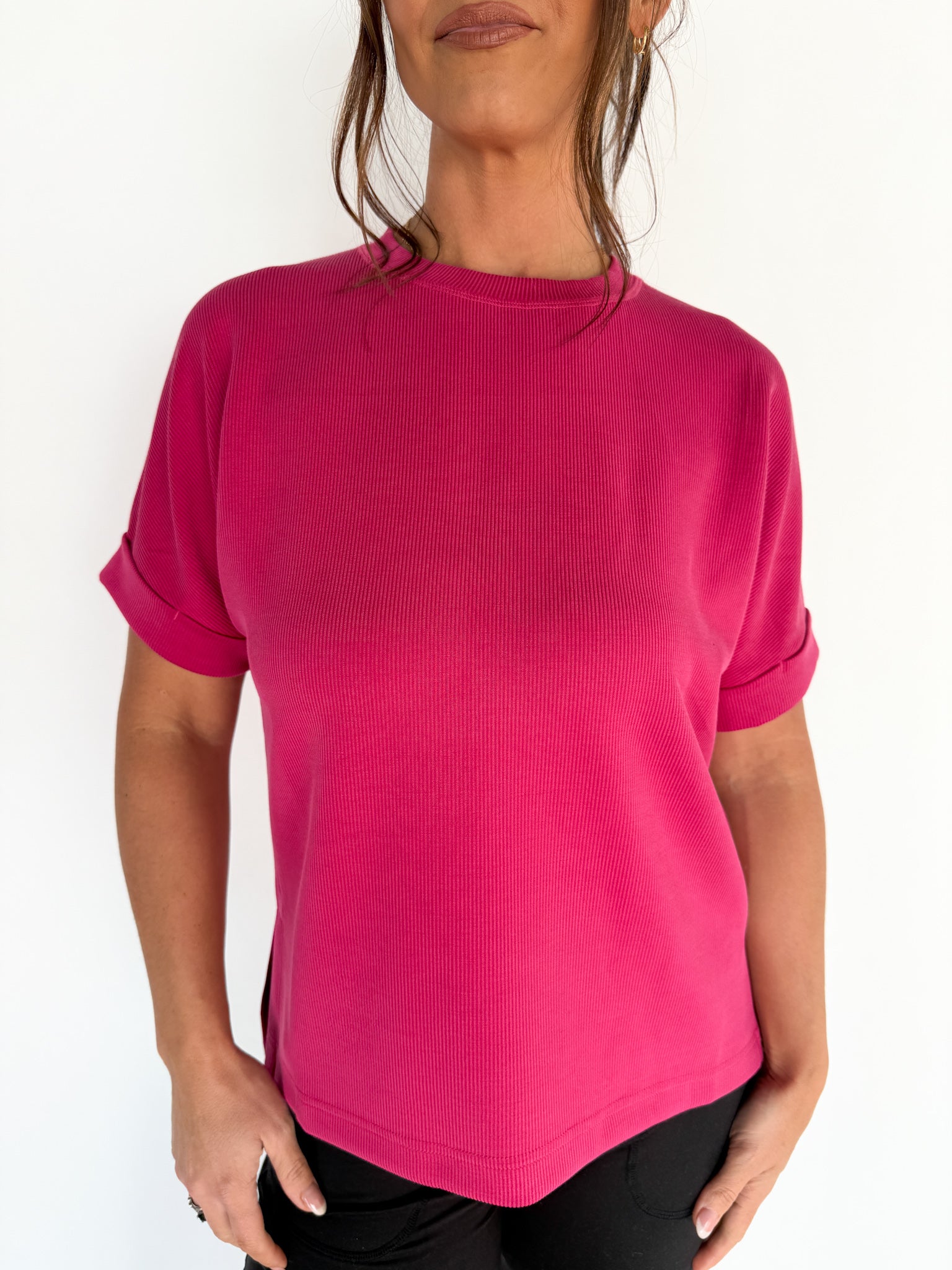 Luxe Ribbed Lounge Tee-Pink - Ana Patricia Boutique