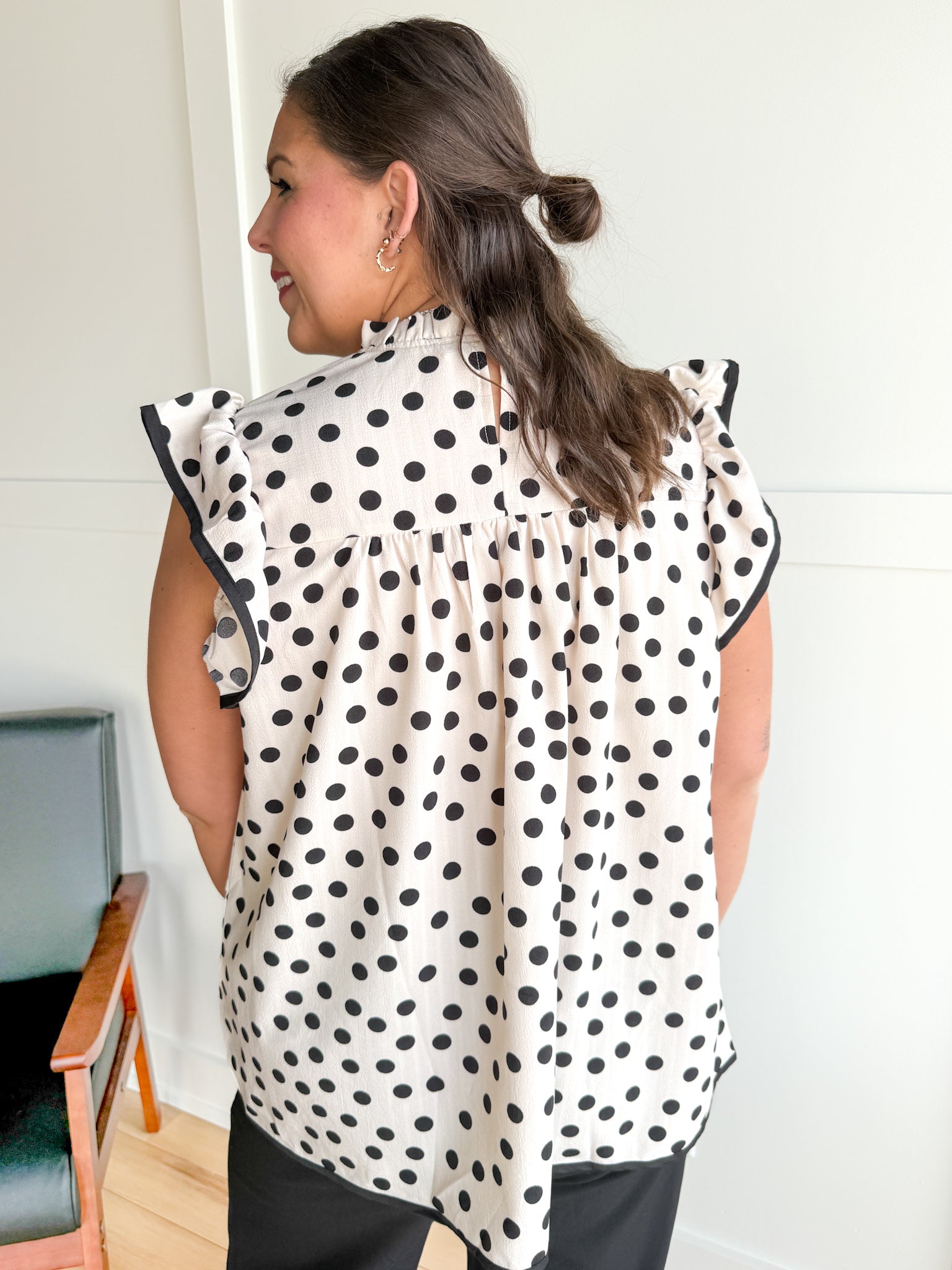 Polka Dot Smocked Top- Oatmeal - Ana Patricia Boutique