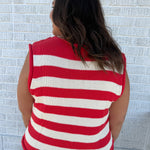 Stripe Button Down Knit Top- Red - Ana Patricia Boutique