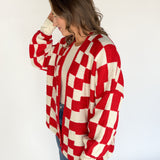 Checkered Cardigan- Red/Ivory - Ana Patricia Boutique