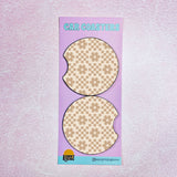 2 Car Coasters, Neutral Checkered Daisy Pattern - Ana Patricia Boutique