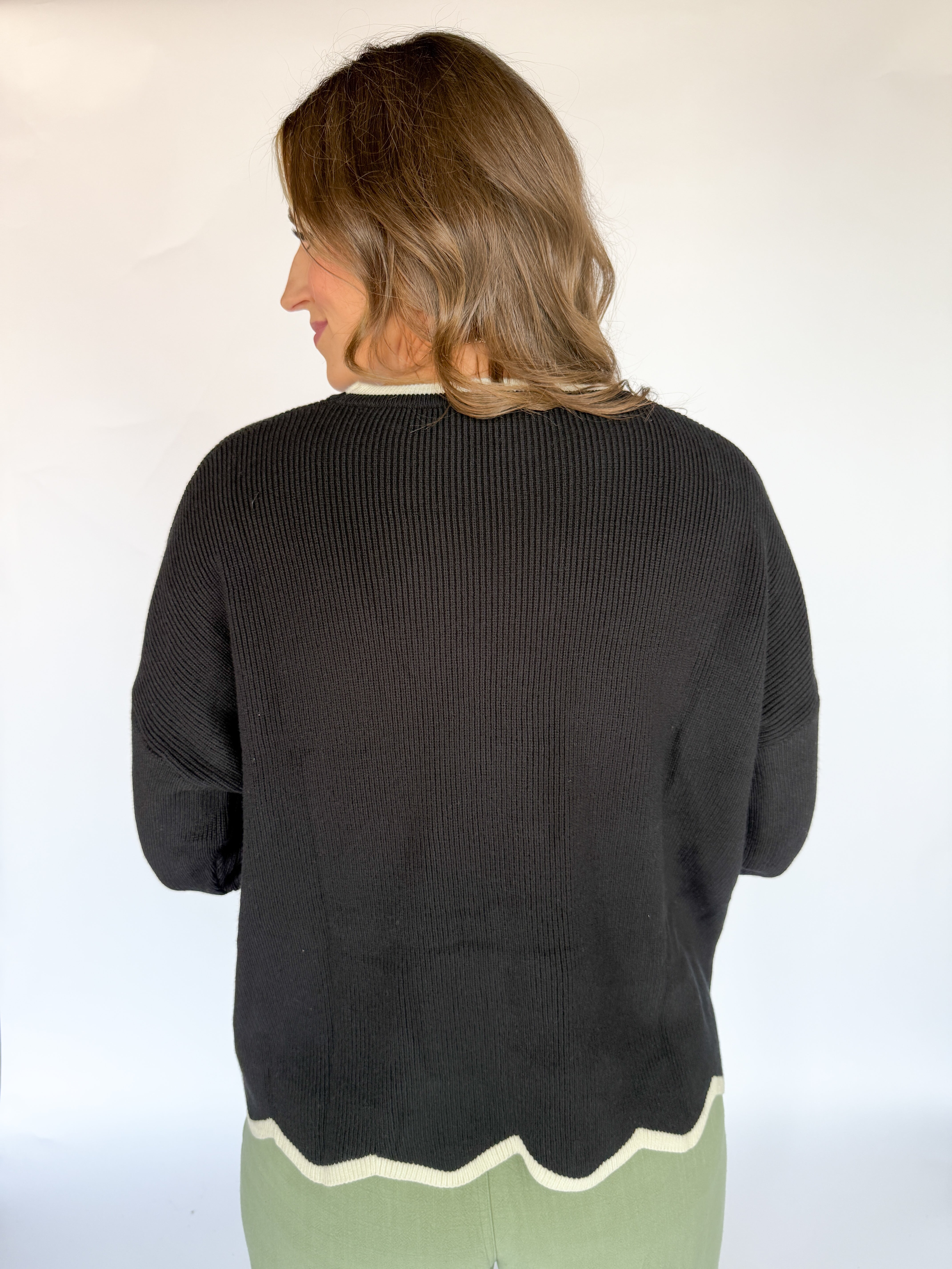 Wavy Hem Sweater- Black - Ana Patricia Boutique