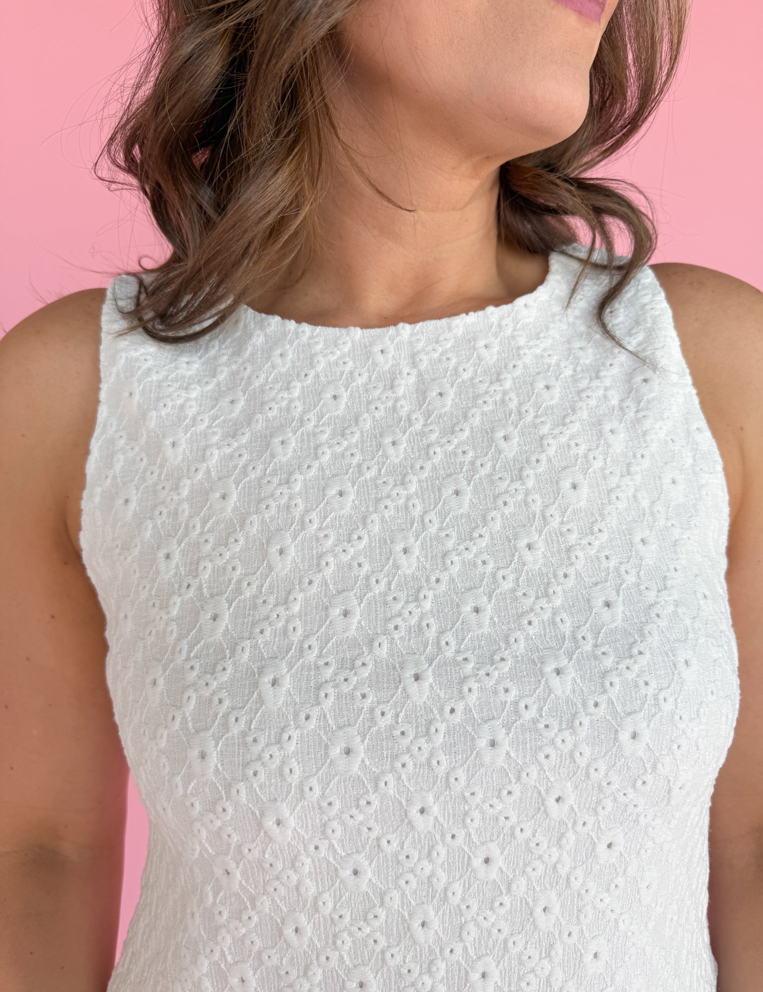 Sleeveless Lace Mini Dress- White - Ana Patricia Boutique