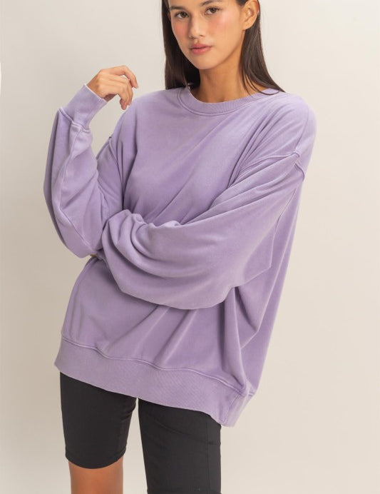 Mineral Wash Crewneck- Dusty Purple - Ana Patricia Boutique