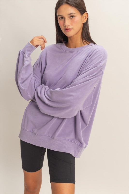 Mineral Wash Crewneck- Dusty Purple - Ana Patricia Boutique