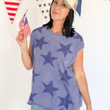 Stamped Star Sleeveless Top- Blue
