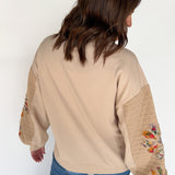 Quilted Sleeve Pullover- Taupe