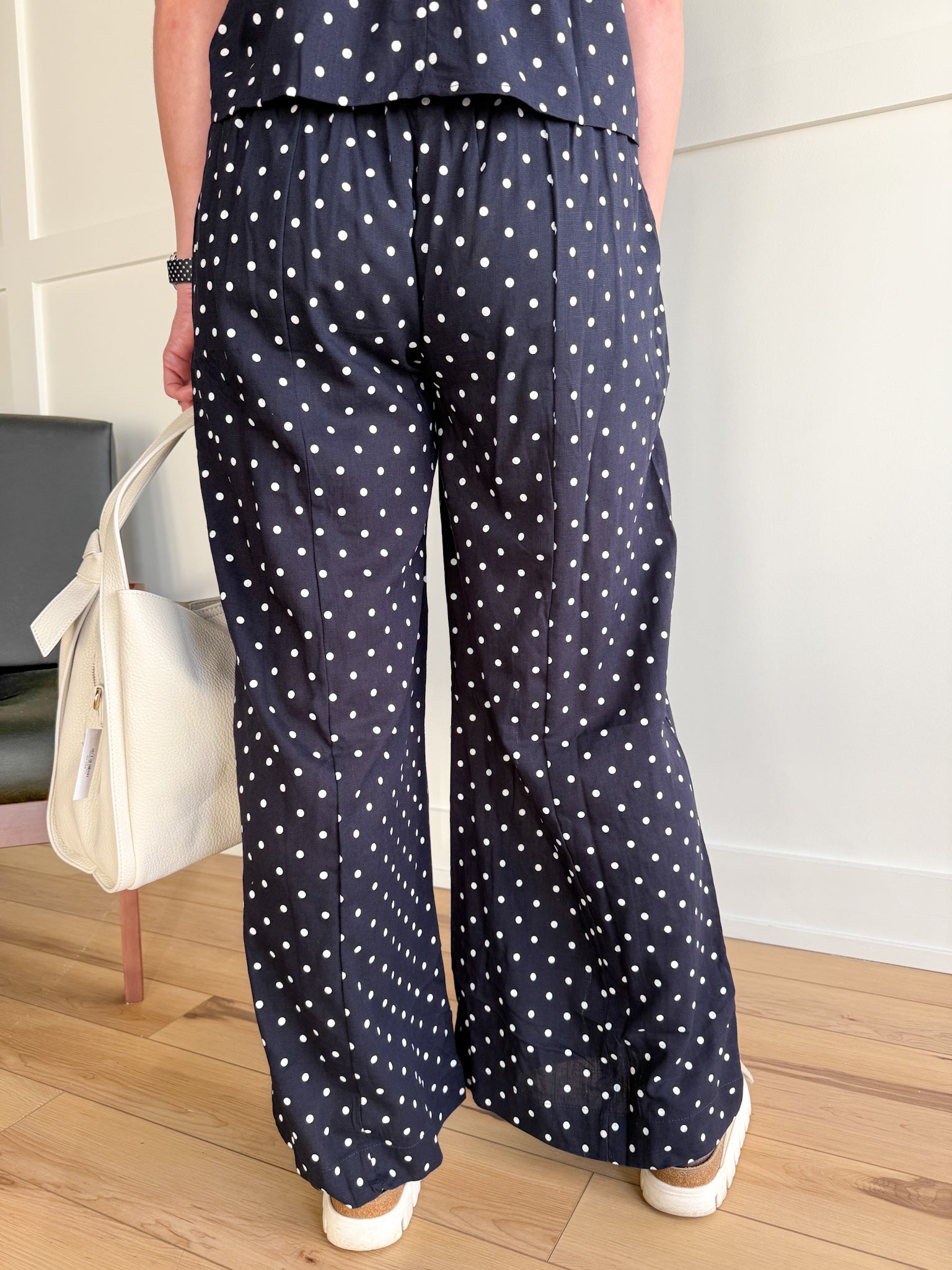 Polka Dot Wide Leg Pants- Navy - Ana Patricia Boutique