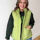 High Collar Padded Vest-Light Green - Ana Patricia Boutique