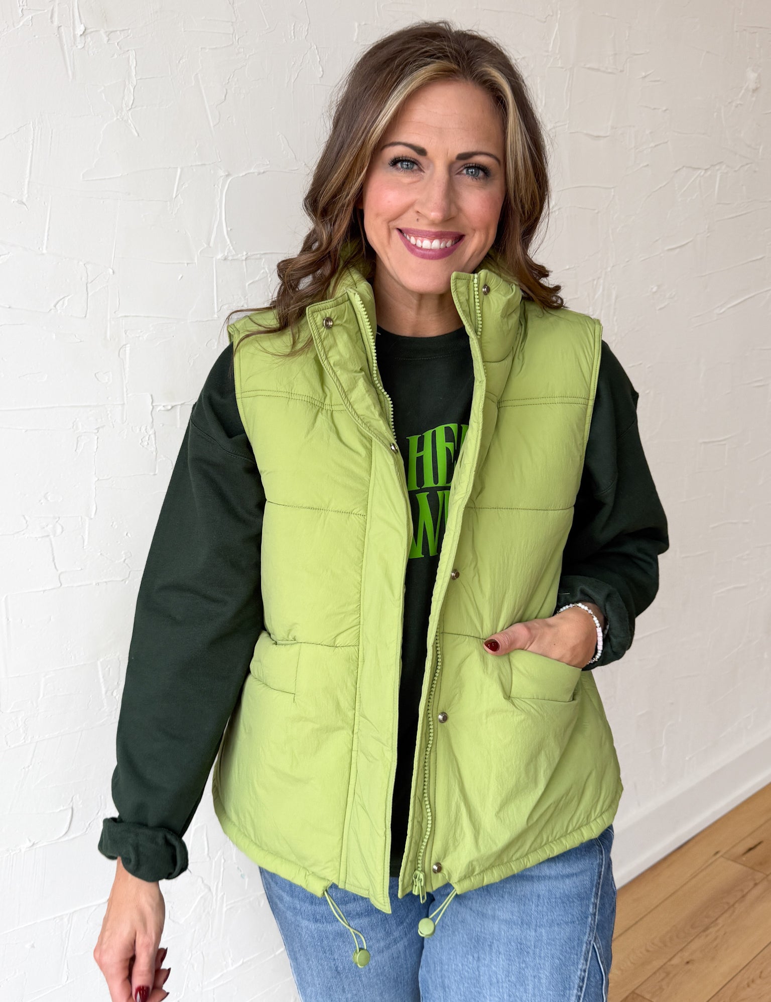 High Collar Padded Vest-Light Green - Ana Patricia Boutique