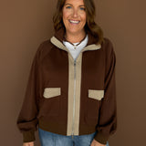Scuba Colorblock Zip Up- Brown