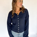 Classic Button Cardigan Top- Navy - Ana Patricia Boutique