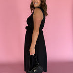 Smocked Bodice Midi Dress- Black - Ana Patricia Boutique